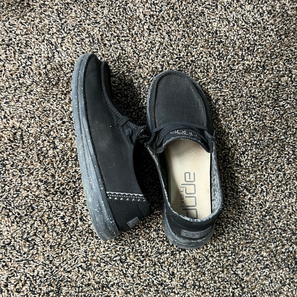 Hey Dudes. Black size 7. Wore a couple times.